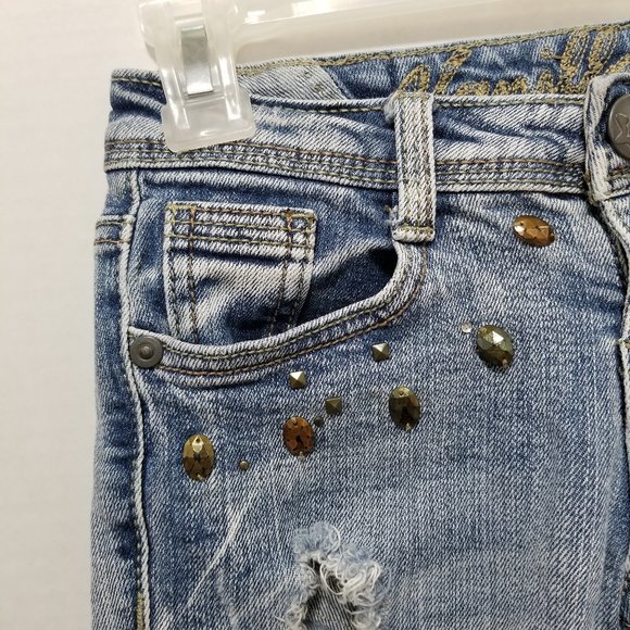 Vanilla Star jeans 0 distressed skinny denim beaded embellished bling grunge - Picture 3 of 16
